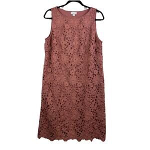J Jill New Rose Pink Crochet Lace Shift Dress Medium Sleeveless Floral Feminine